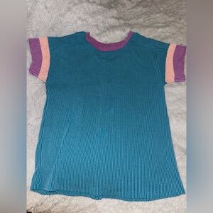 7th Ray Teal Blouse with Purple and Pink Accents